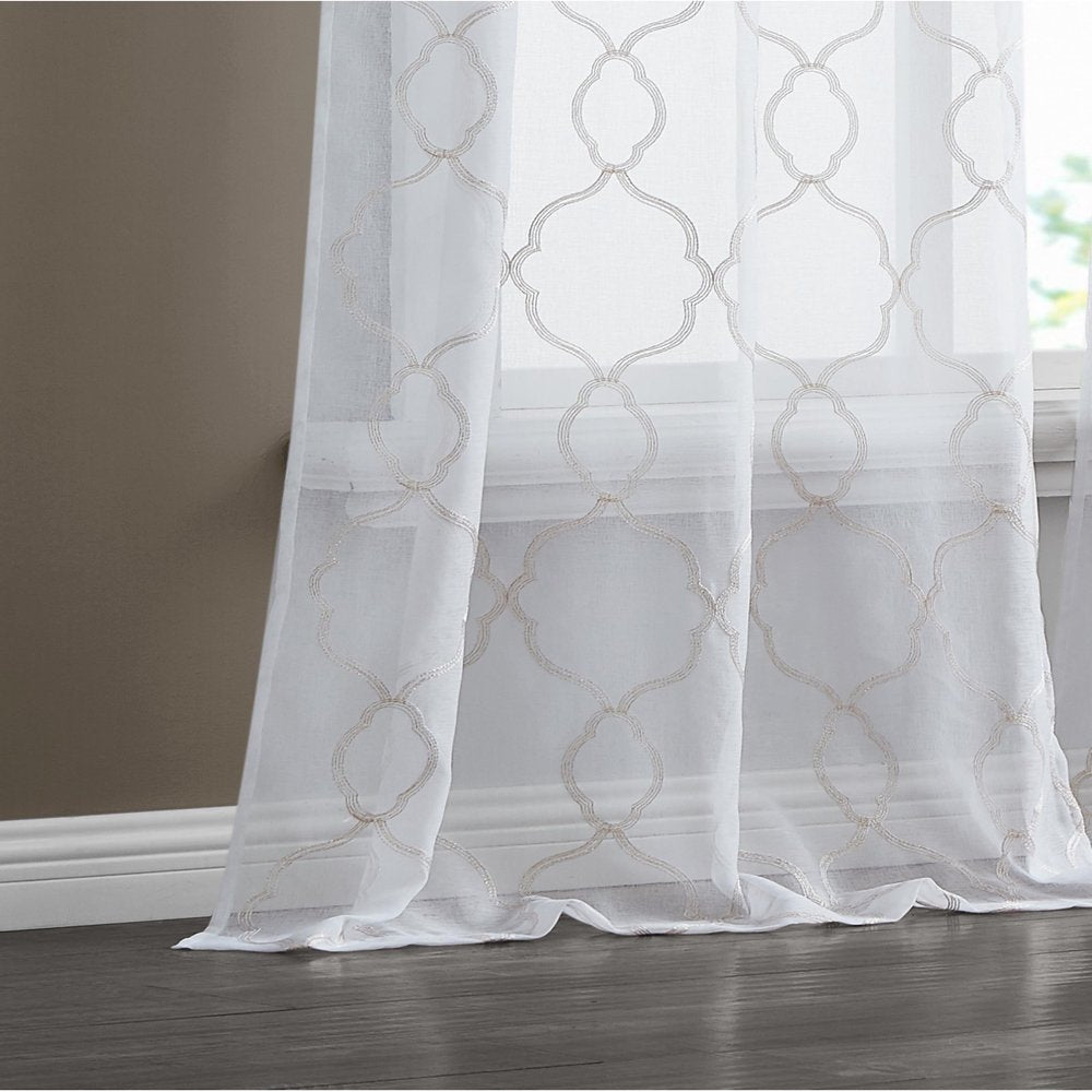 84” charcoal trellis-pattern embroidered window curtain panel