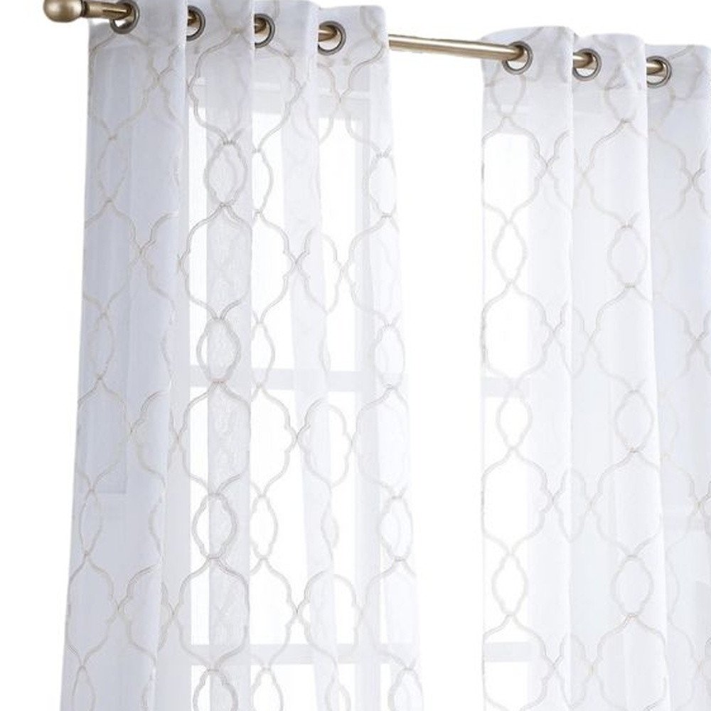 84” charcoal trellis pattern embroidered window curtain panel