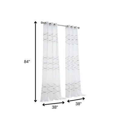 Set of Two 84"  White Wave Embroidered Window Panels