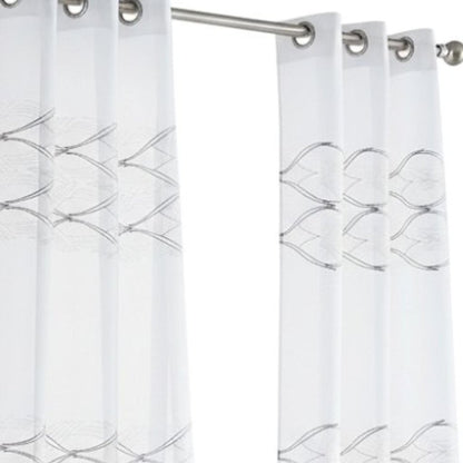 Set of Two 84"  White Wave Embroidered Window Panels