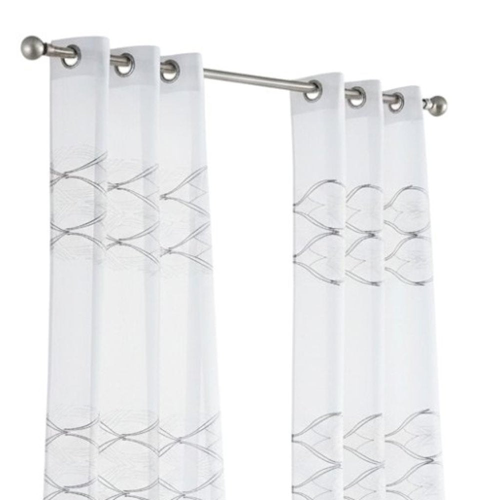 Set of Two 84"  White Wave Embroidered Window Panels
