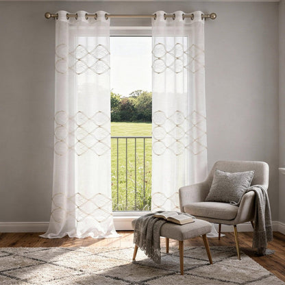 Set of Two 84"  Gold Wave Embroidered Window Panels