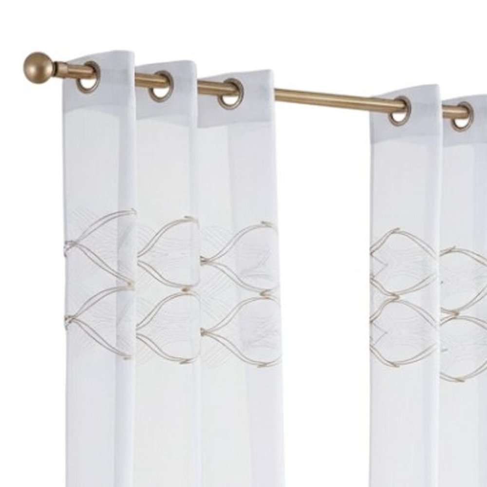 Set of two 84-inch gold wave-embroidered window panels.