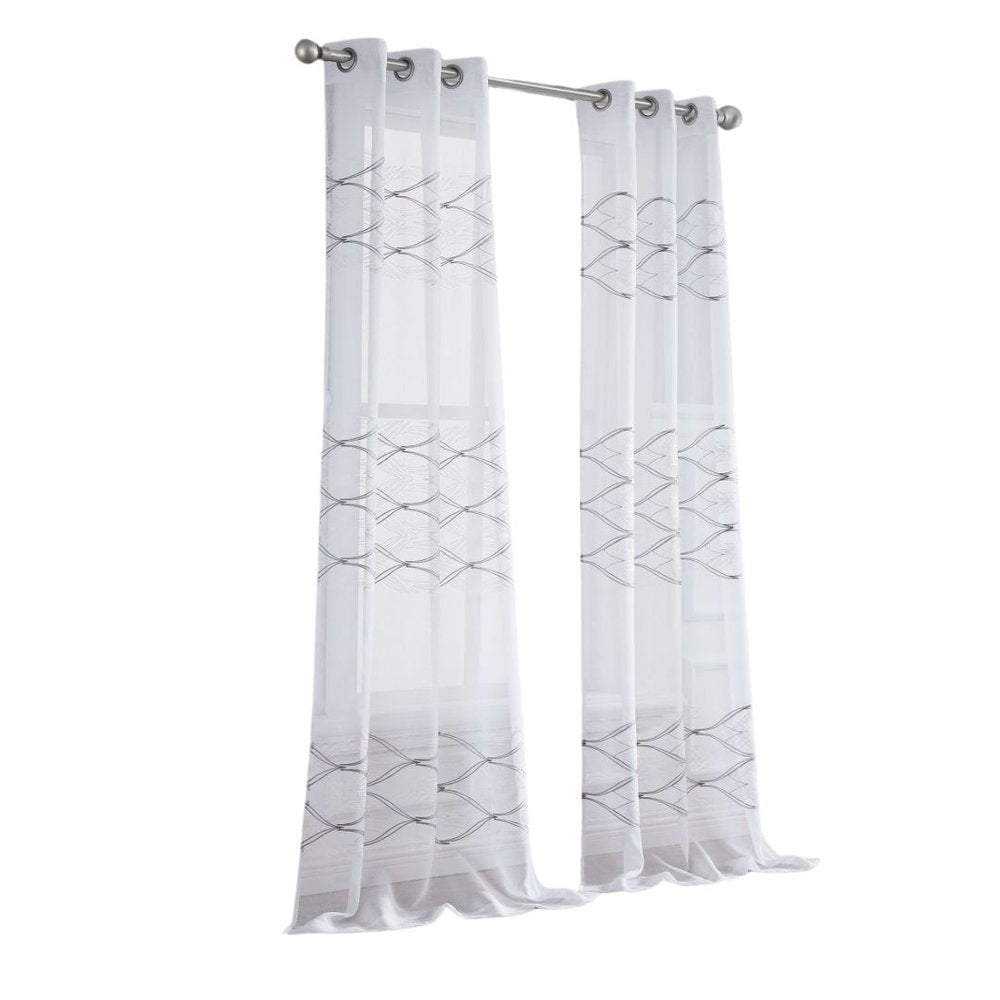 Set of Two 96" White Wave Embroidered Window Panels