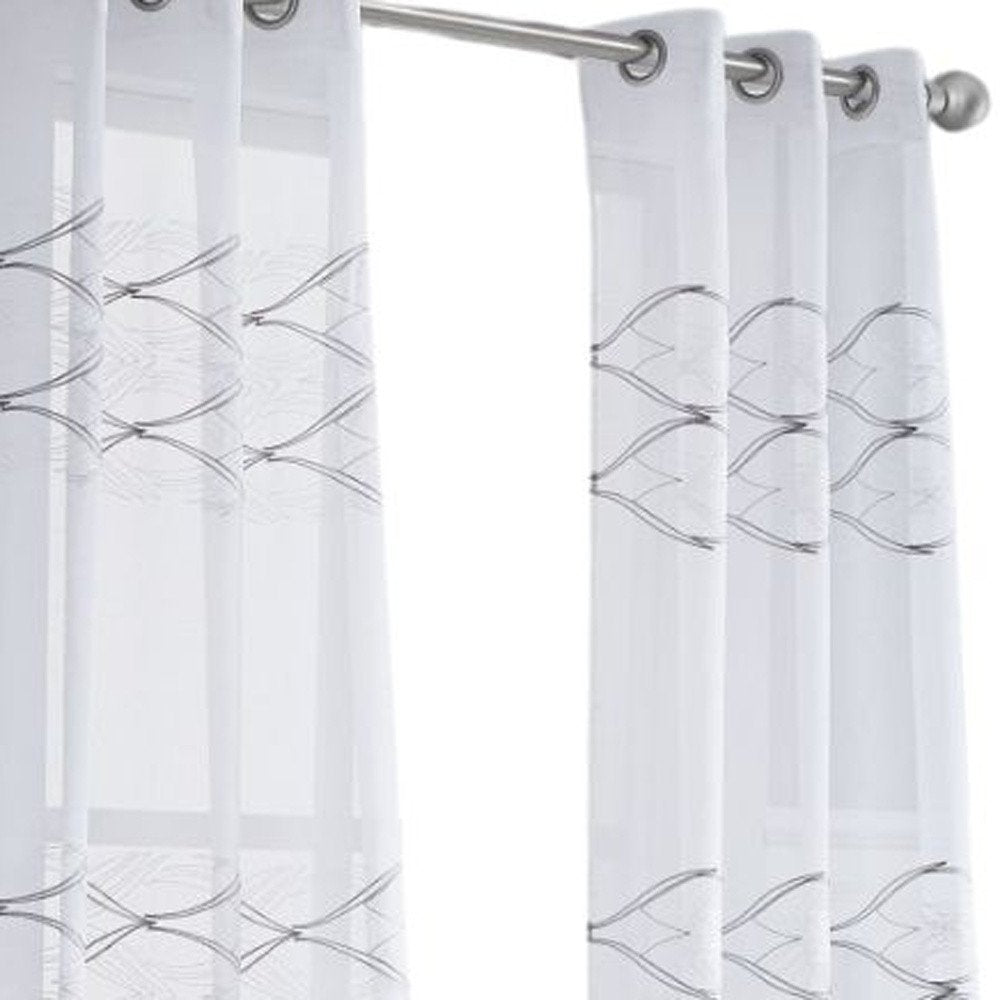 Set of Two 96" White Wave Embroidered Window Panels