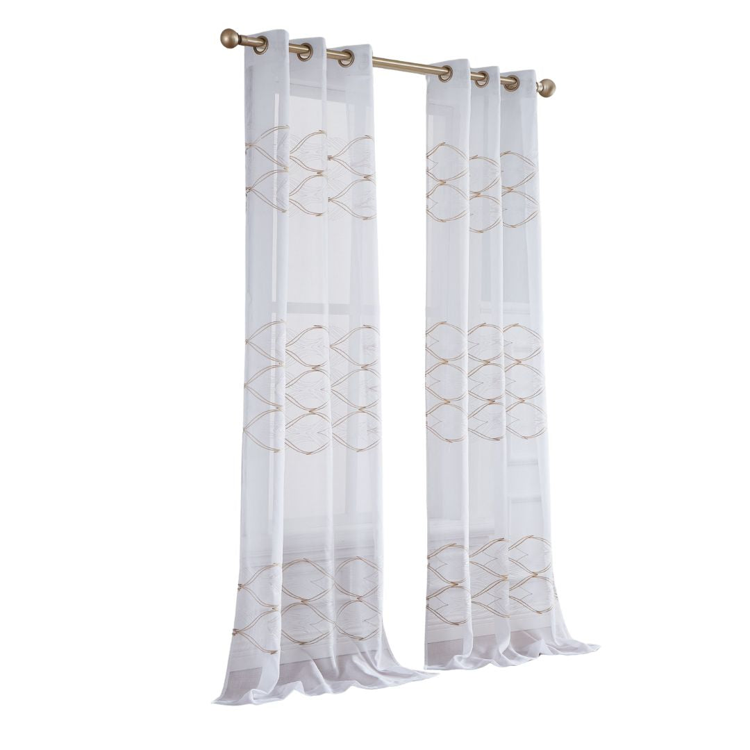 Set of Two 96" Gold and White SemiSheer Curtains