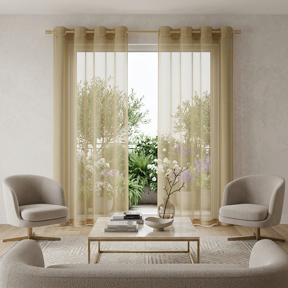 Set of two 84-inch tan solid modern window panels.