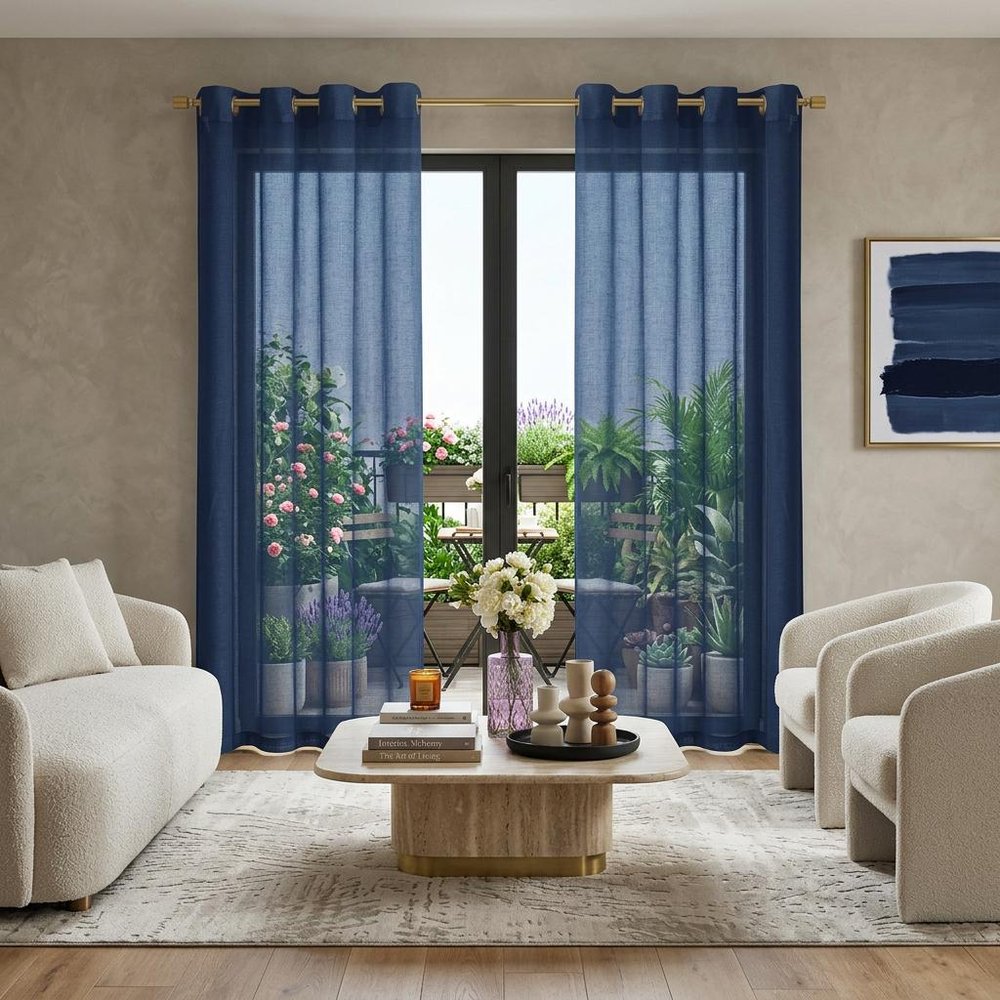 Set of Two 84"  Blue Solid Modern Window Panels