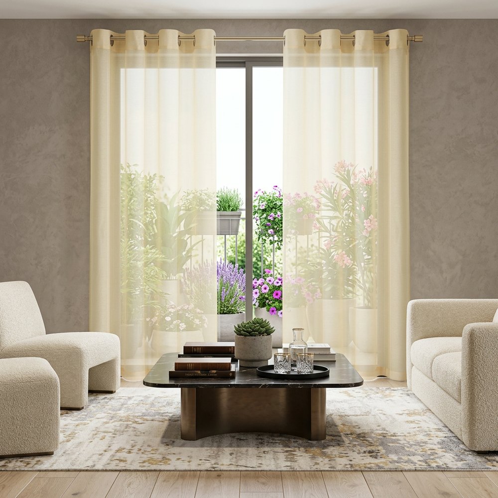 Set of Two 84"  Beige Solid Modern Window Panels