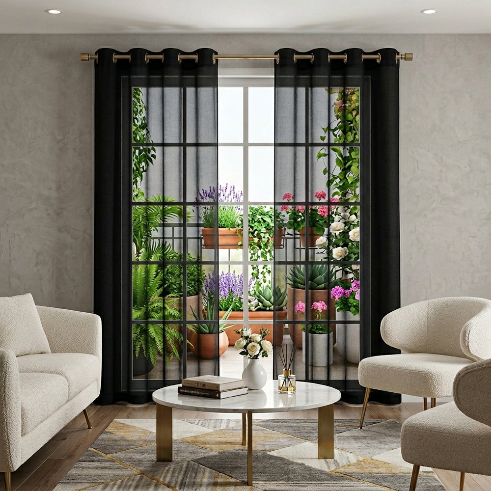 Set of Two 84"  Black Solid Modern Window Panels
