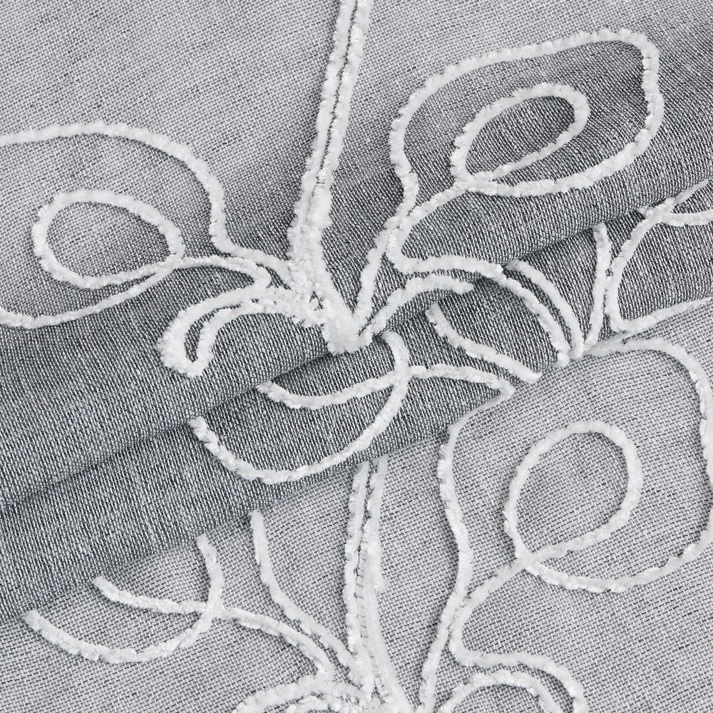 Pair of 96-inch silver boho-embroidered window panels.