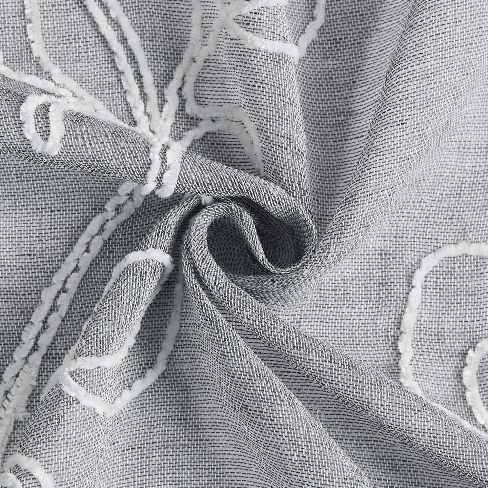 Set of Two 96" Silver Boho Embroidered Window Panels