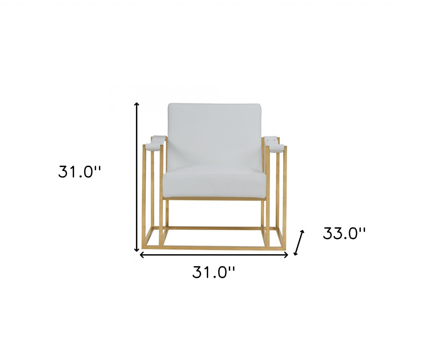 31" White And Gold Faux Leather Lounge Chair