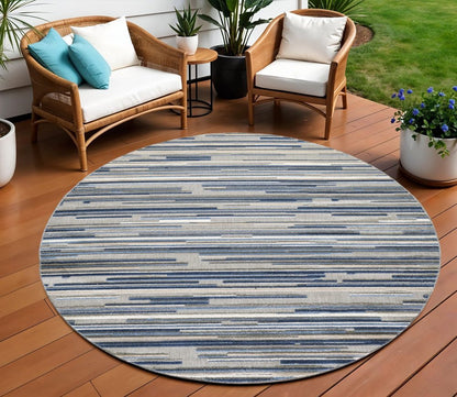 8?? Round Blue Abstract Striped Indoor Outdoor Area Rug