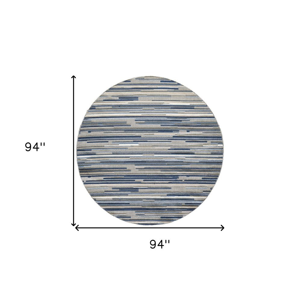8?? Round Blue Abstract Striped Indoor Outdoor Area Rug