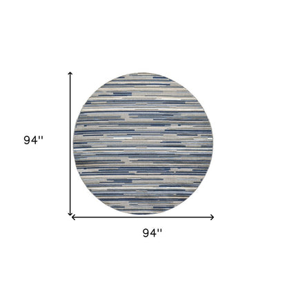 8?? Round Blue Abstract Striped Indoor Outdoor Area Rug