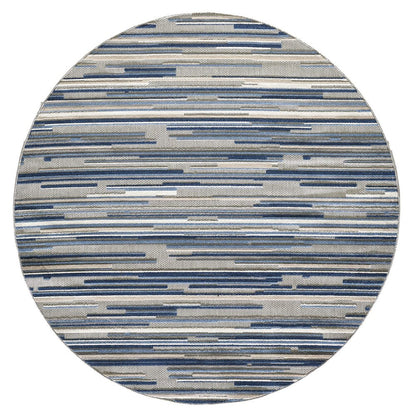 8?? Round Blue Abstract Striped Indoor Outdoor Area Rug
