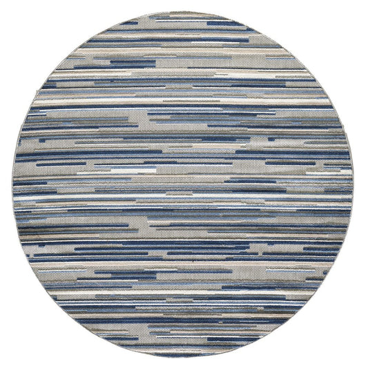 8?? Round Blue Abstract Striped Indoor Outdoor Area Rug