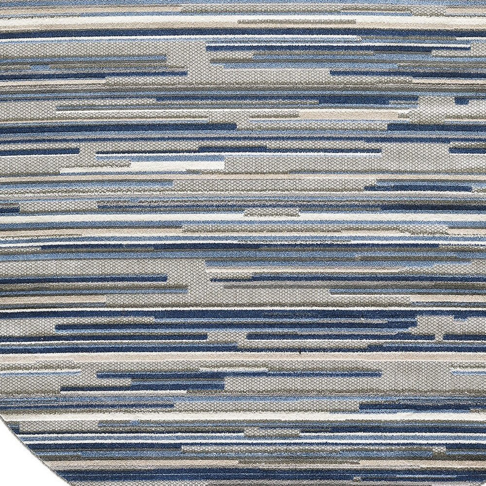 8?? Round Blue Abstract Striped Indoor Outdoor Area Rug