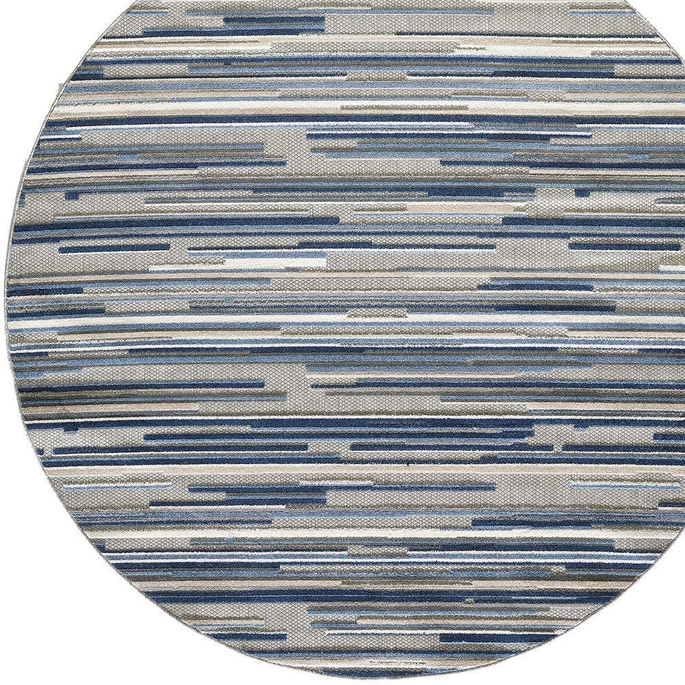 8?? Round Blue Abstract Striped Indoor Outdoor Area Rug