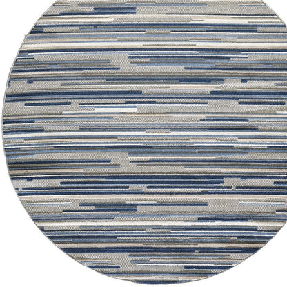 8?? Round Blue Abstract Striped Indoor Outdoor Area Rug