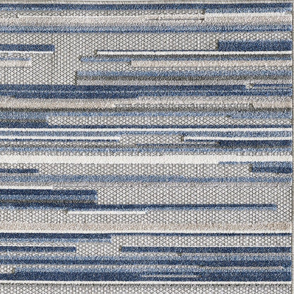 8?? Round Blue Abstract Striped Indoor Outdoor Area Rug