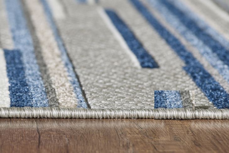 8' X 10' Blue Gray and Ivory Striped Indoor Outdoor Area Rug