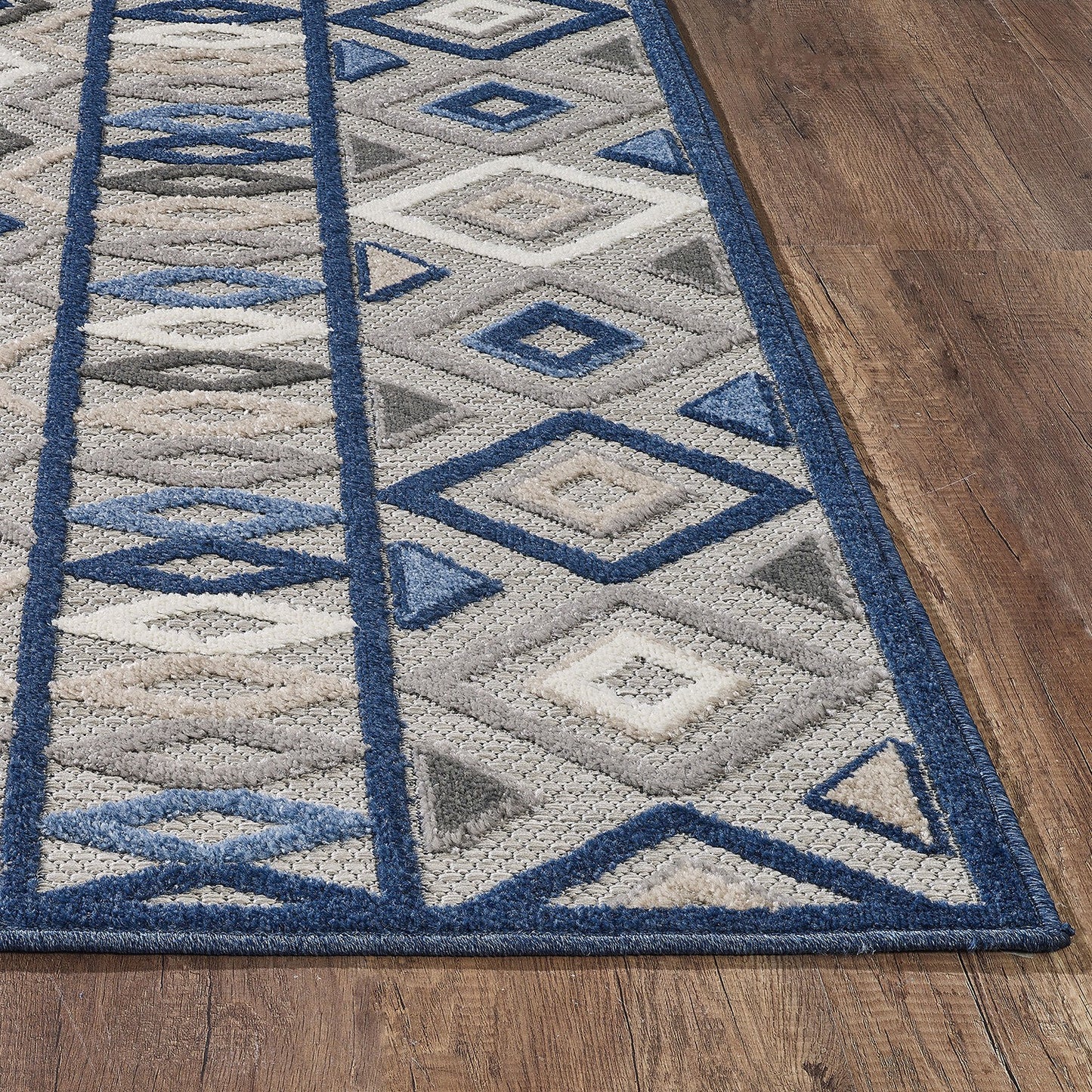 2' X 4' Blue And Gray Abstract Stain Resistant Indoor Outdoor Area Rug