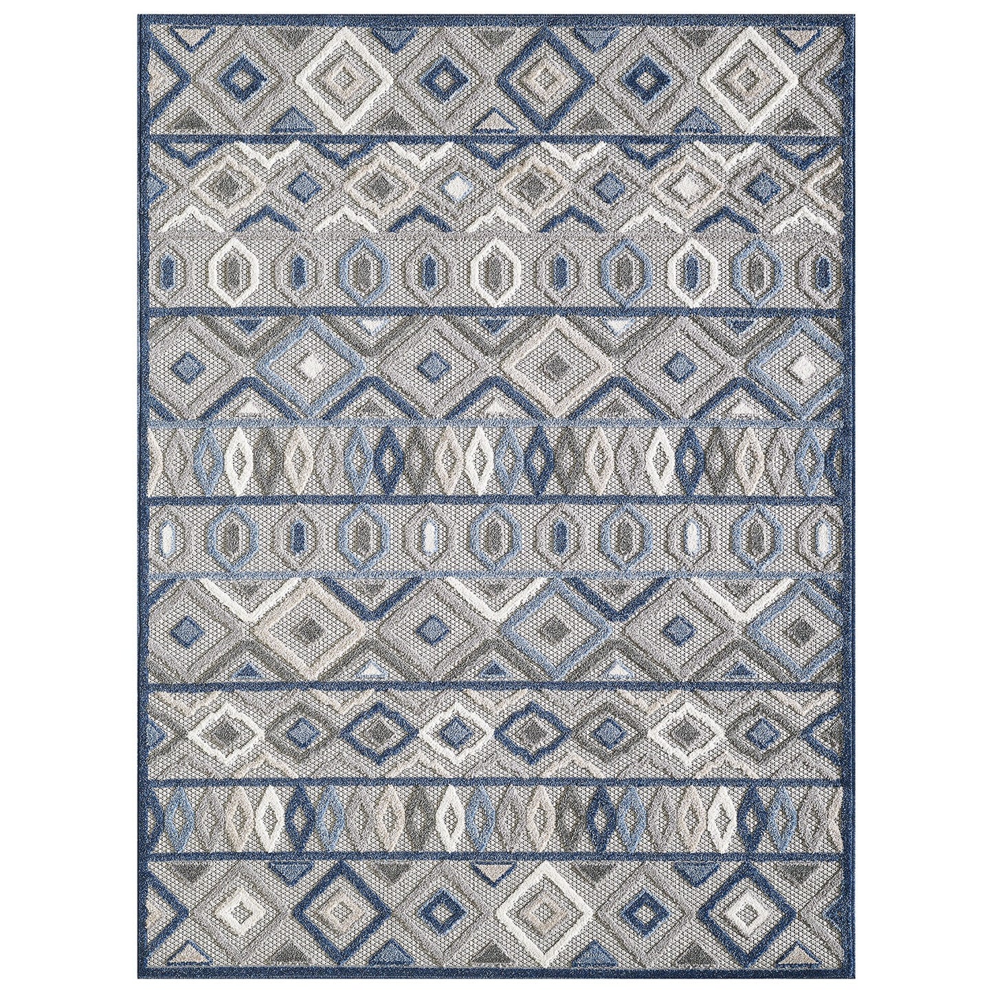 3' X 5' Blue And Gray Abstract Stain Resistant Indoor Outdoor Area Rug