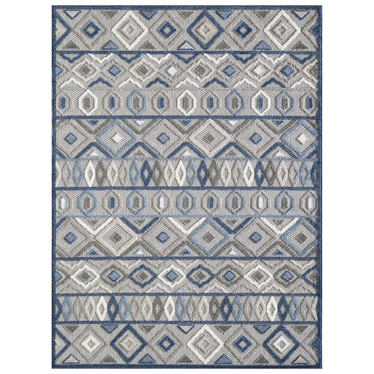 5' X 7' Blue And Gray Abstract Stain Resistant Indoor Outdoor Area Rug