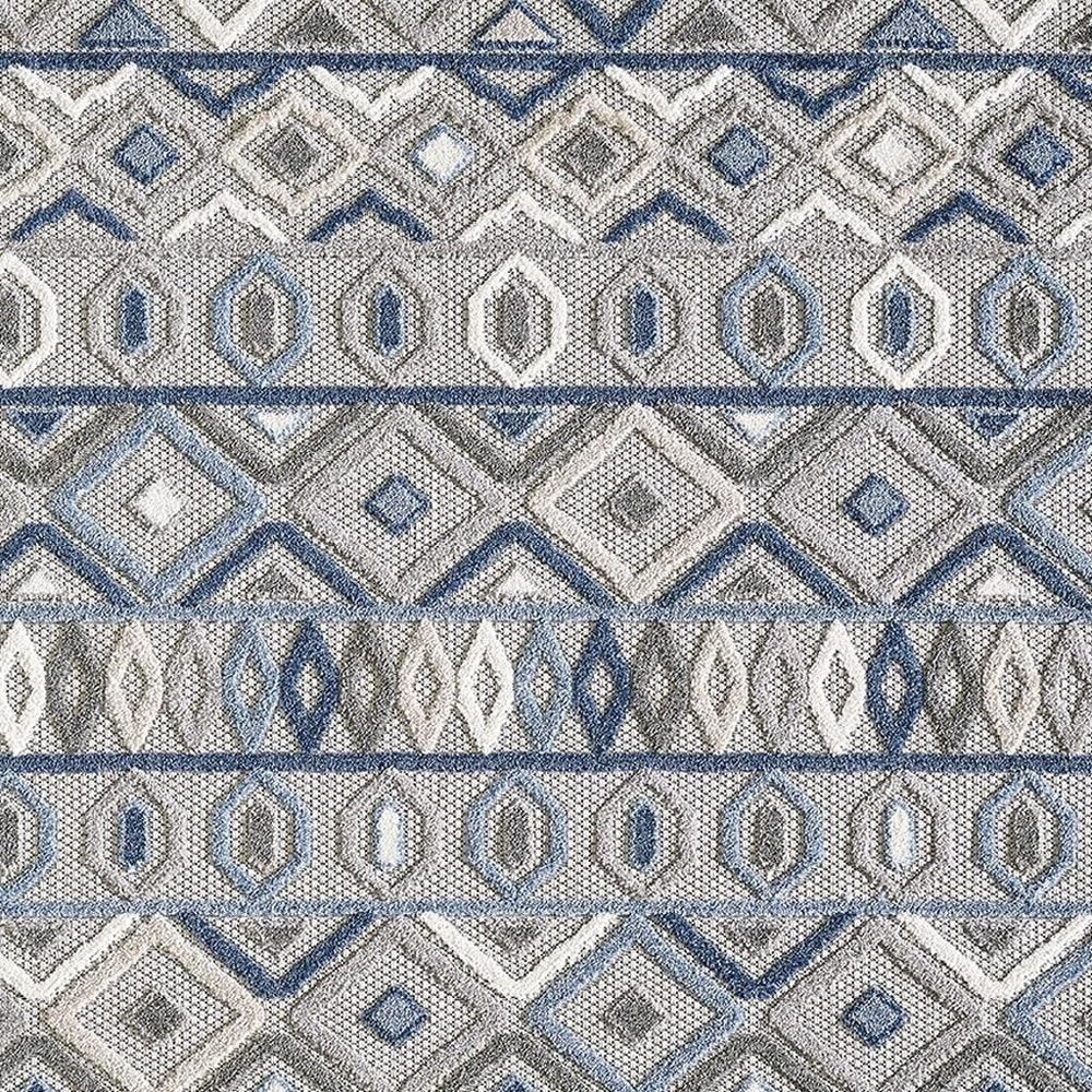 5' X 7' Blue And Gray Abstract Stain Resistant Indoor Outdoor Area Rug