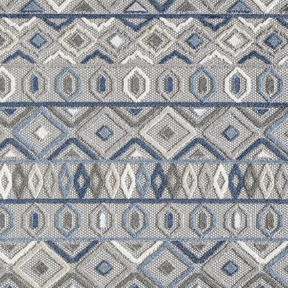 5' X 7' Blue And Gray Abstract Stain Resistant Indoor Outdoor Area Rug