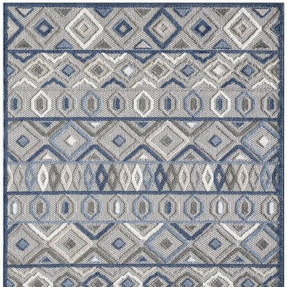 5' X 7' Blue And Gray Abstract Stain Resistant Indoor Outdoor Area Rug