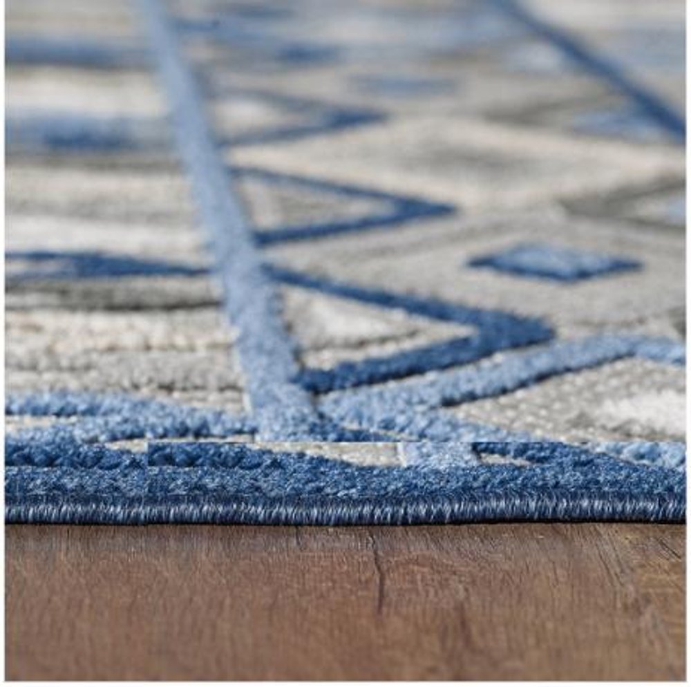 8' Round Blue And Gray Round Abstract Stain Resistant Indoor Outdoor Area Rug