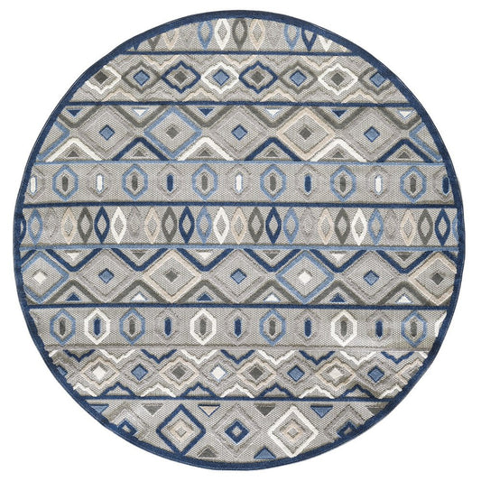 Product title: 8' Round Blue And Gray Round Abstract Stain Resistant Indoor Outdoor Area Rug