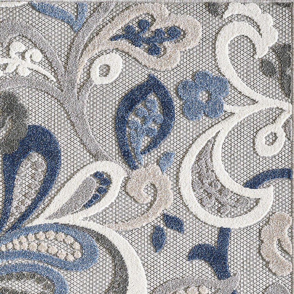 5' X 7' Blue And Gray Floral Indoor Outdoor Area Rug
