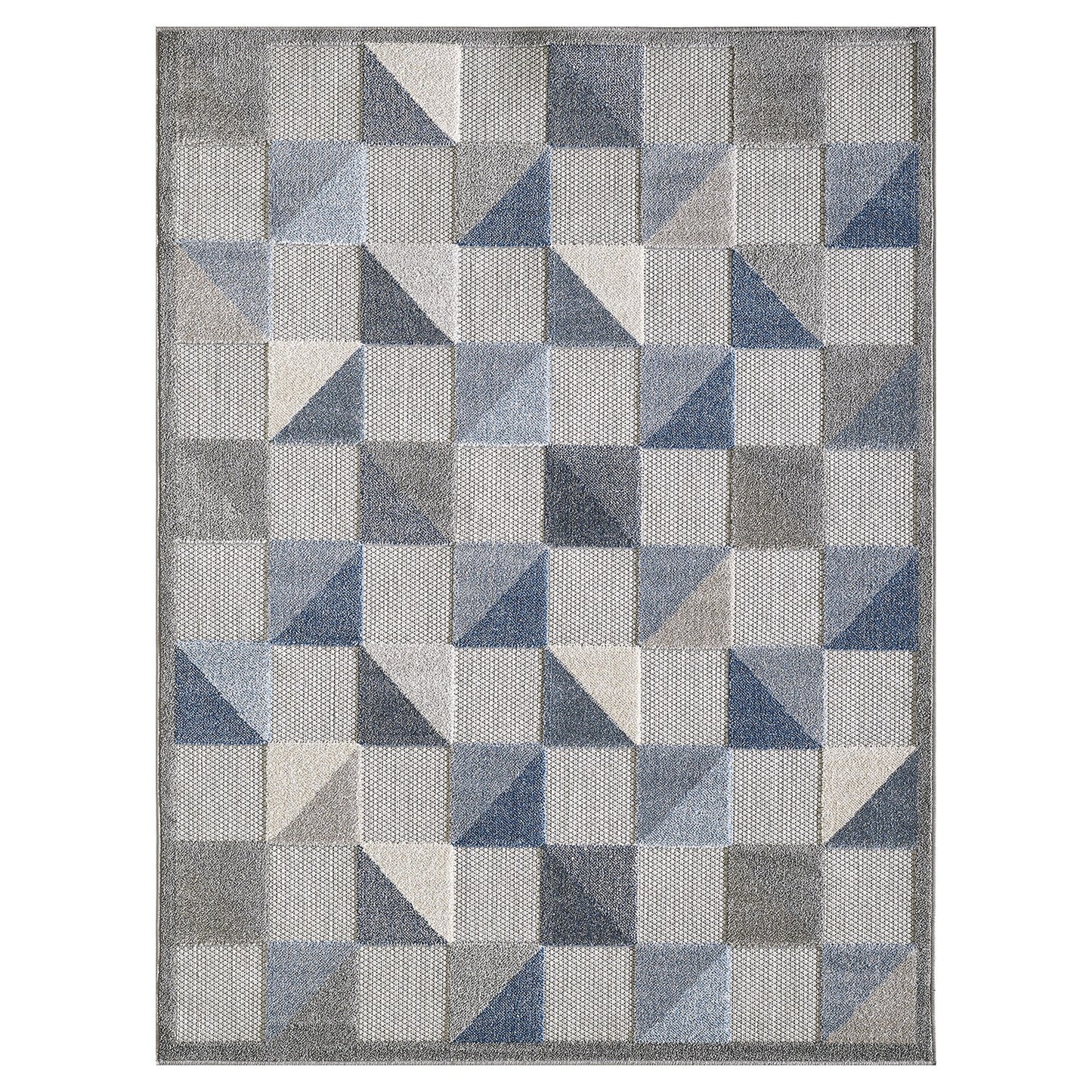 2' X 4' Blue And Gray Geometric Stain Resistant Indoor Outdoor Area Rug
