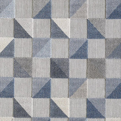 2' X 4' Blue And Gray Geometric Stain Resistant Indoor Outdoor Area Rug
