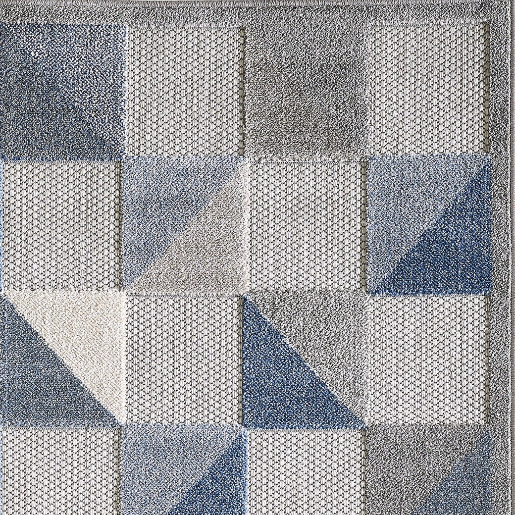 2' X 4' Blue And Gray Geometric Stain Resistant Indoor Outdoor Area Rug