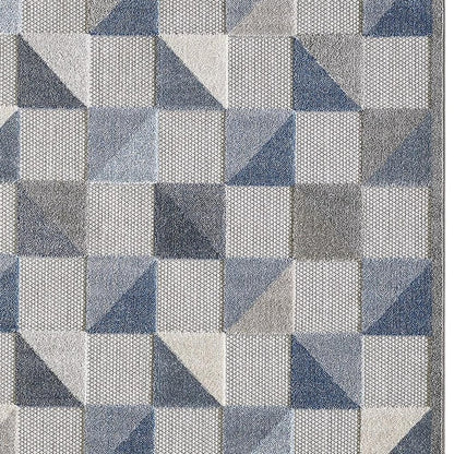 5' X 7' Blue And Gray Geometric Stain Resistant Indoor Outdoor Area Rug