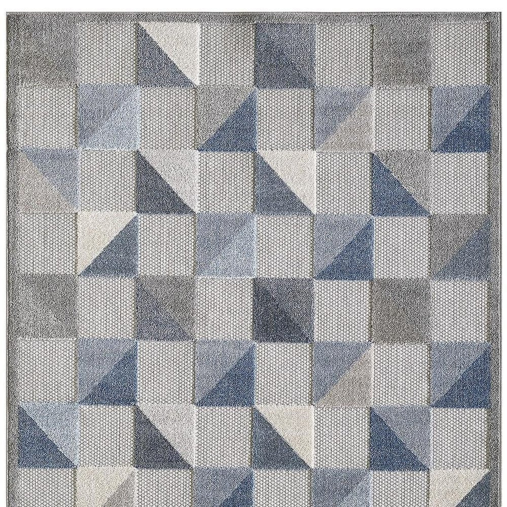 5' X 7' Blue And Gray Geometric Stain Resistant Indoor Outdoor Area Rug