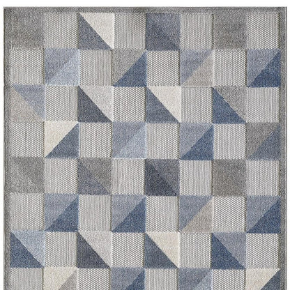 5' X 7' Blue And Gray Geometric Stain Resistant Indoor Outdoor Area Rug