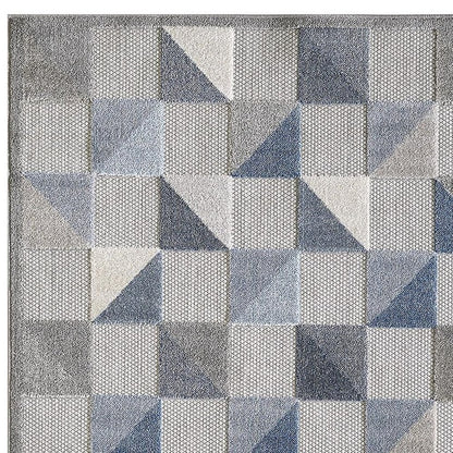 5' X 7' Blue And Gray Geometric Stain Resistant Indoor Outdoor Area Rug