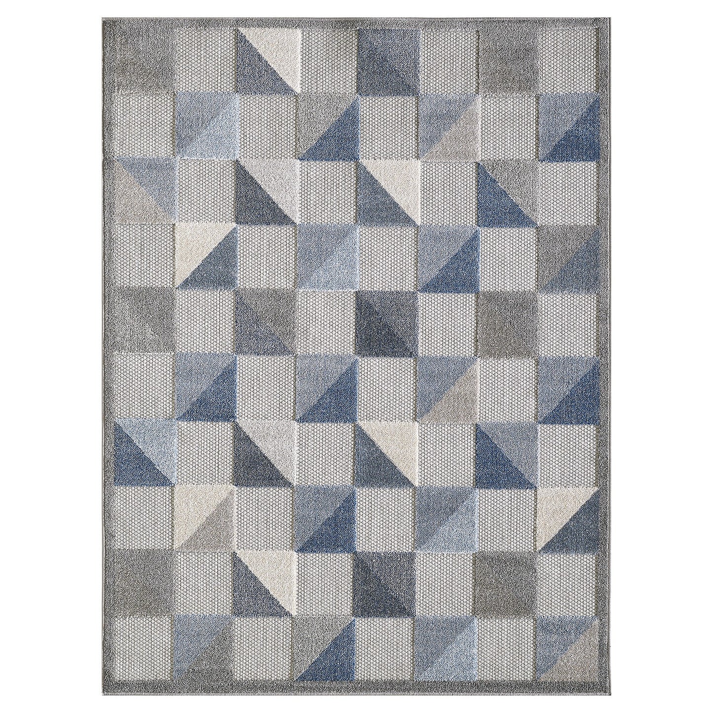 8' X 10' Blue And Gray Geometric Stain Resistant Indoor Outdoor Area Rug