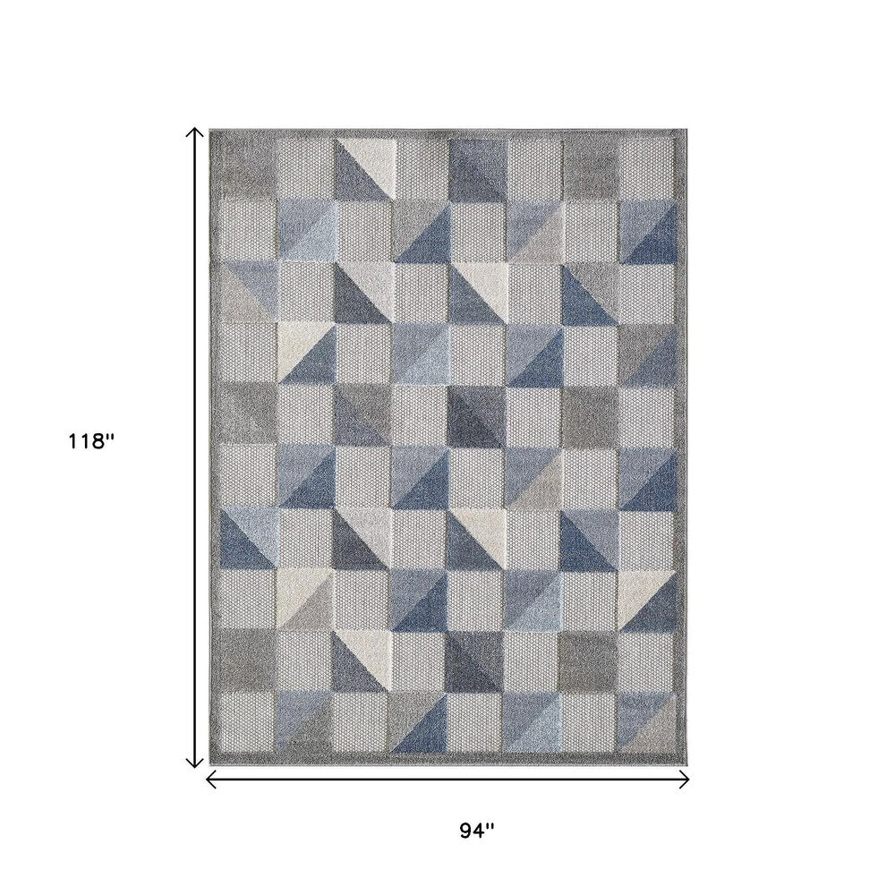 8' X 10' Blue And Gray Geometric Stain Resistant Indoor Outdoor Area Rug
