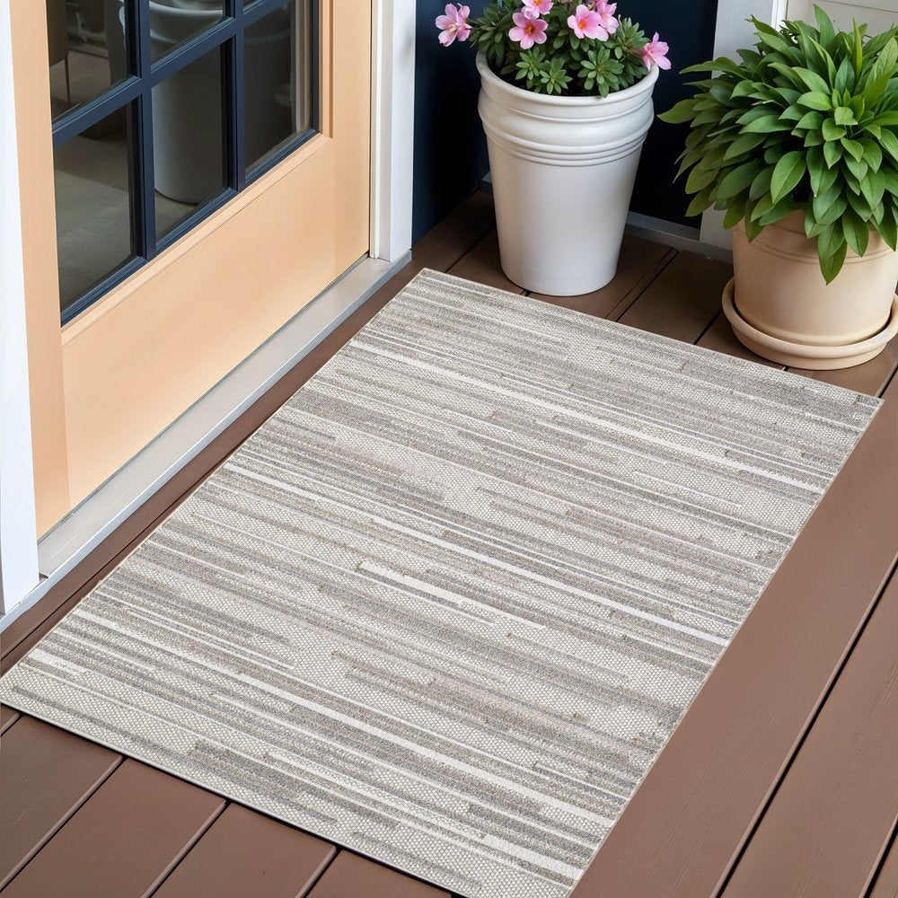 3' X 5' Gray Abstract Stain Resistant Indoor Outdoor Area Rug