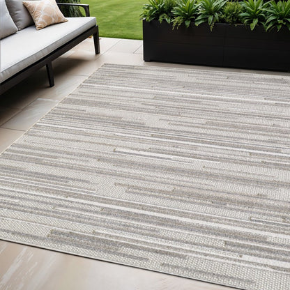 5' X 7' Gray Abstract Stain Resistant Indoor Outdoor Area Rug