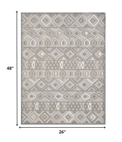 2' X 4' Gray And Ivory Southwestern Stain Resistant Indoor Outdoor Area Rug