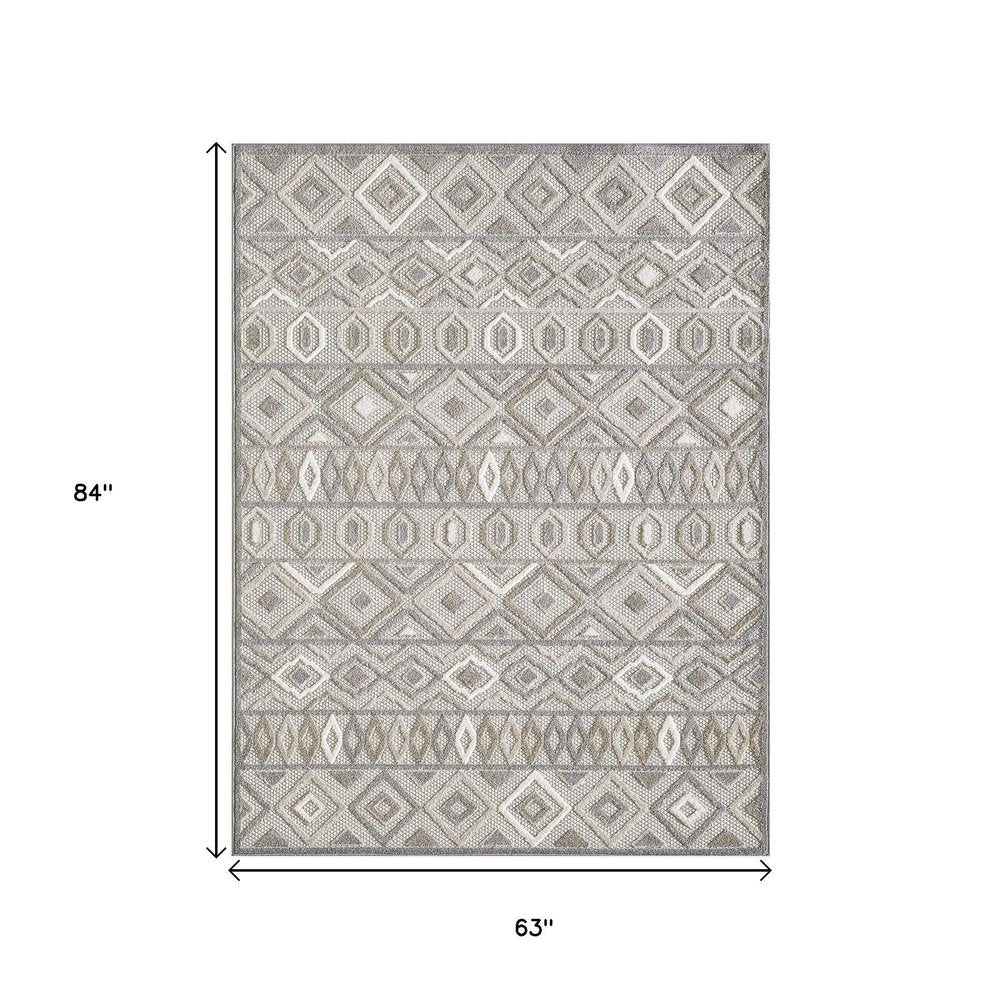 5' X 7' Gray And Ivory Southwestern Stain Resistant Indoor Outdoor Area Rug