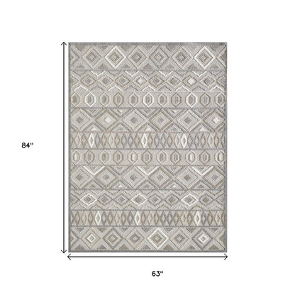 5' X 7' Gray And Ivory Southwestern Stain Resistant Indoor Outdoor Area Rug